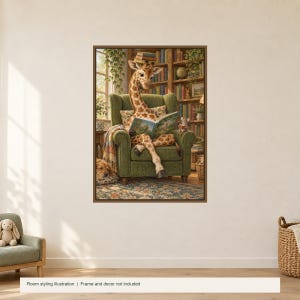 Library Giraffe Printable Wall Art, Kids Room Digital Download, 5 PDF Sizes Including 50x70 cm imagen 2