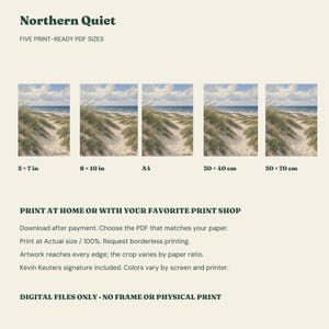North Sea Dunes Print, Coastal Grass Landscape Wall Art, Digital Download image 2