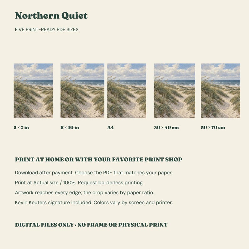 North Sea Dunes Print, Coastal Grass Landscape Wall Art, Digital Download image 2