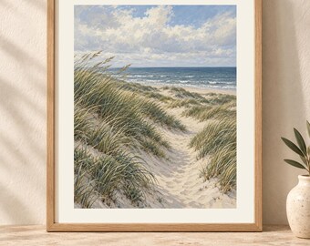 Coastal Dunes Art Print, Neutral Beach Wall Decor, Unframed Matte Poster, 12x16 or 16x20