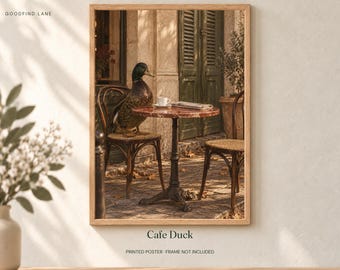 Cafe Duck Poster, Retro Wall Art, 50x70 cm Unframed Matte Print