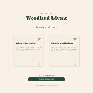 Woodland Advent Activity Cards, 24 Christmas Ideas for Families, Printable Countdown, A4 and US Letter PDF image 1