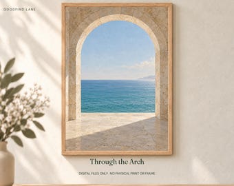 Mediterranean Arch Print, Coastal Sea View Wall Art, Digital Download