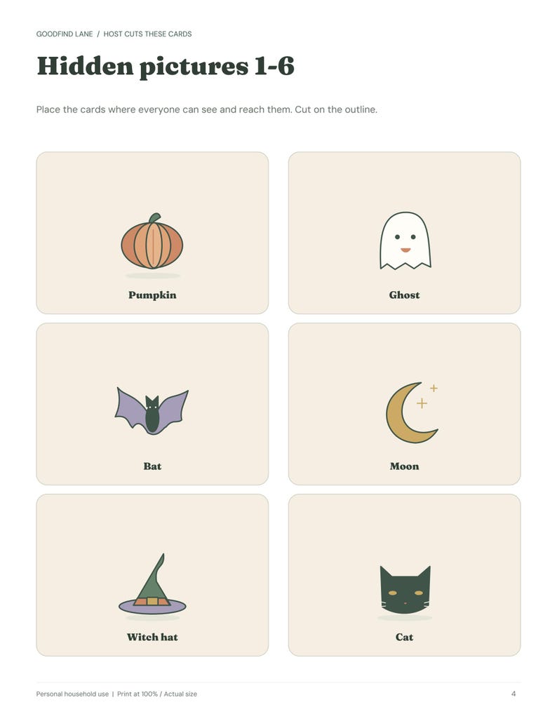 Halloween Picture Hunt PDF for Kids: 12 Cards, Indoor Game, Pumpkin Drawing and Certificate image 3
