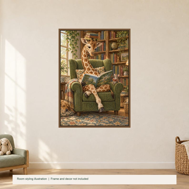Library Giraffe Poster, Kids Animal Wall Art, 50x70 cm Unframed Matte Print image 2