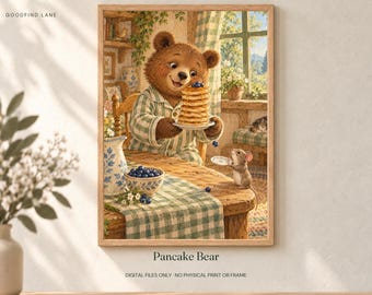 Pancake Bear Printable Wall Art, Kids Room Digital Download, 5 PDF Sizes Including 50x70 cm