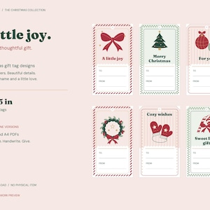 Utskrivbara julklappsetiketter, 12 juldesigner, färg och kontur, 2 x 3,5 tums etiketter, US Letter och A4 PDF bild 1