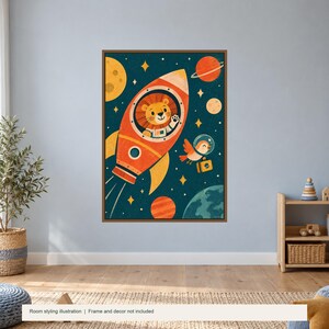 Lion in Space Poster, Kids Animal Wall Art, 50x70 cm Unframed Matte Print image 2