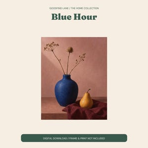 Cobalt Vase Still Life Print, Burgundy Modern Wall Art, Digital Download image 2