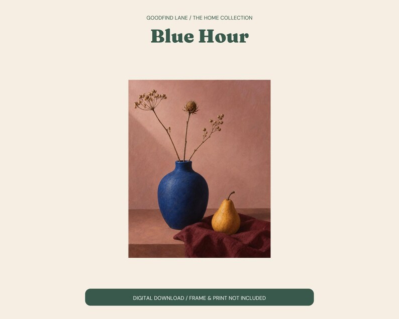 Cobalt Vase Still Life Print, Burgundy Modern Wall Art, Digital Download image 2