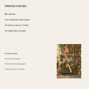 Library Giraffe Poster, Kids Animal Wall Art, 50x70 cm Unframed Matte Print image 4