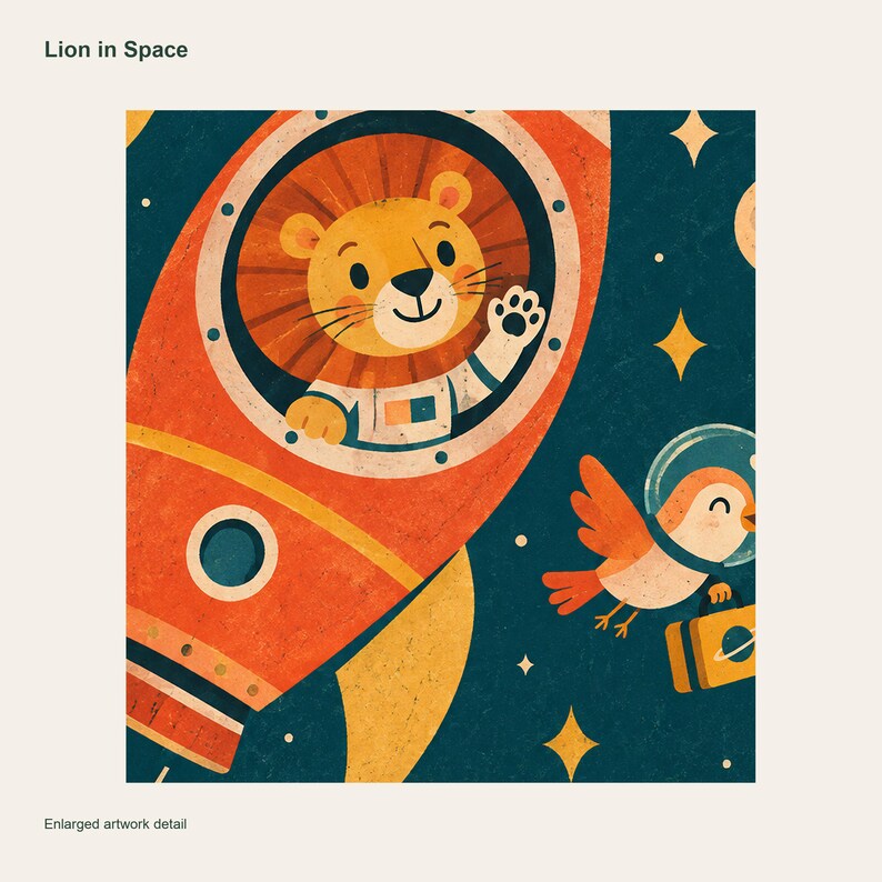 Lion in Space Printable Wall Art, Kids Room Digital Download, 5 PDF Sizes Including 50x70 cm image 3