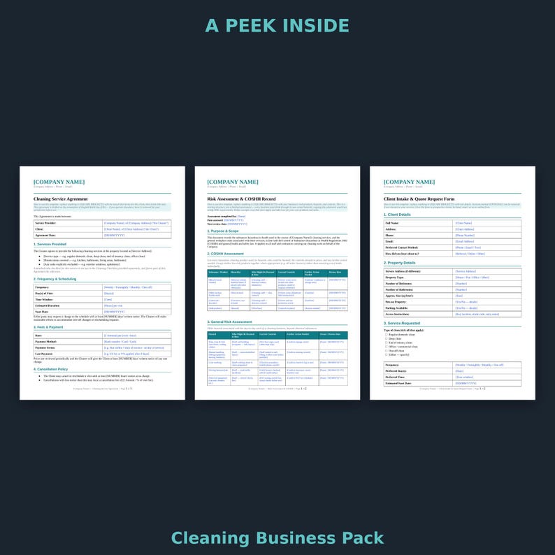 Sample Word Service File UK Cleaning Business Template Pack | 20 Editable Word & Excel Files ...