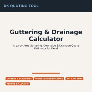 Rännor och dräneringskalkylator Storbritannien | Rännoffertkalkylator för Excel | Stuprör, Avloppsrör, Avloppsdragningar och Reparationer, Moms