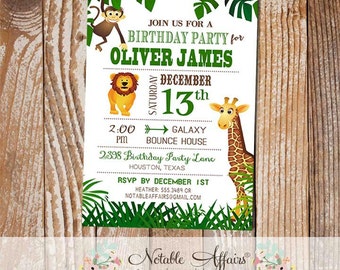 Wild Jungle Theme Zoo Animal Birthday Invitation - no color changes or wording changes except party details