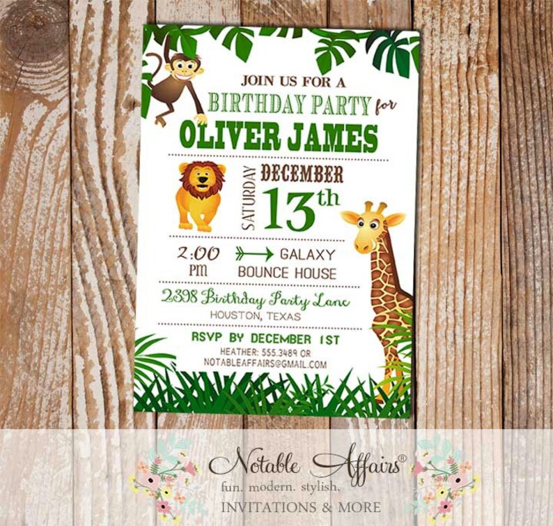 Wild Jungle Theme Zoo Animal Birthday Invitation no color changes or wording changes except party details image 1