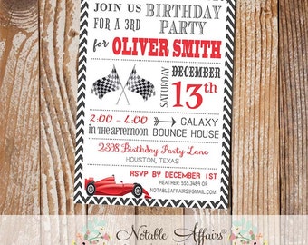 Gray and Red Race Car Birthday Party Invitation - Racecar Birthday - Boy Racing Party Invitation - no color changes