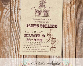 Vintage Circus Birthday Party invitation - Come One Come All - Circus Elephant Birthday Party invite - choose your own wording as needed