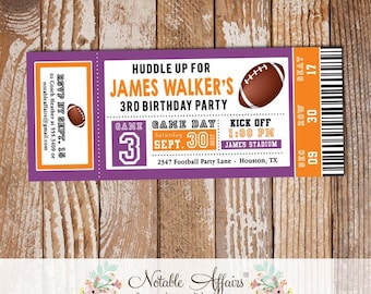 Football Tailgate Birthday Party Football Ticket Invitation - Orange and Purple Football Invite- choose 2 colors - All Star Birthday Ticket