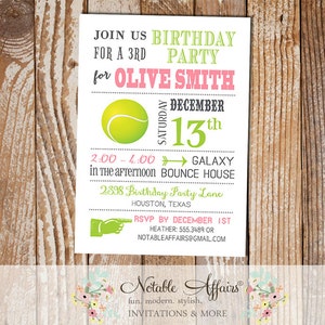 Pink and Chartreuse Girl Modern Tennis Birthday Party Invitation - choose your colors