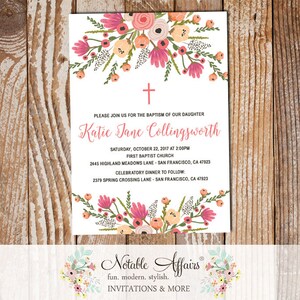 Bright Floral Baptism Flowers Christening Invitation - Girl Baptism invite - First Communion or Dedication Invitation - Floral Baptism