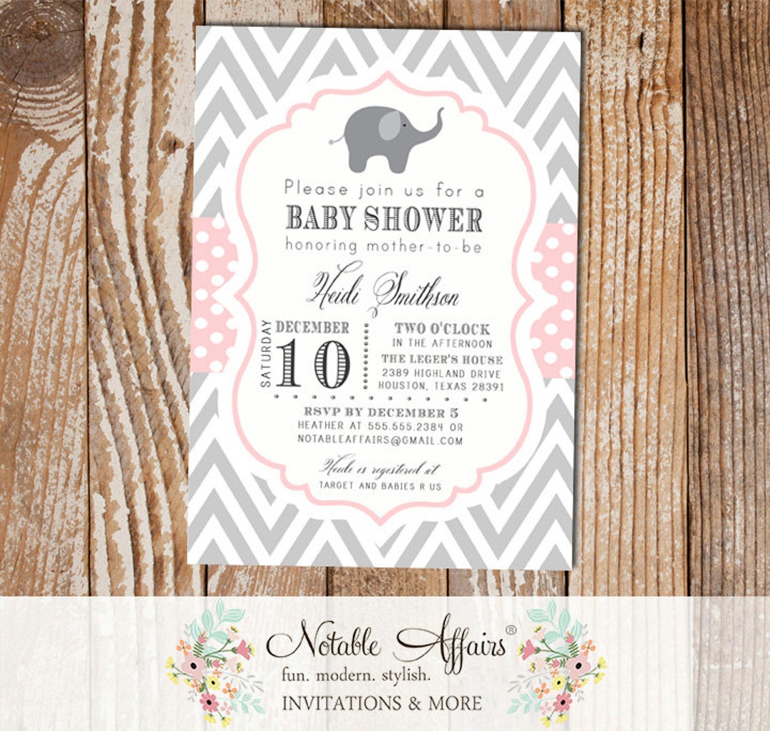 Gray and Light Pink Elephant Chevron and Polka Dots Baby Shower ...