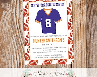 Watercolor Football Tailgate Jersey Football Birthday Invitation - choose your 2 colors - Football Birthday Tailgate Party