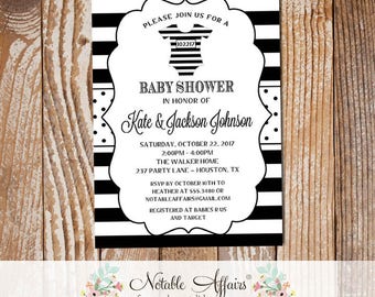 Black and White Stripes Polka Dots Parolee Prison Jumpsuit Baby Shower invitation - Police Baby Shower - Protect and Serve invitation
