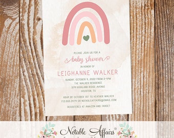 Flower Floral Baby Shower Boho Rainbow Watercolor Baby Shower invitation - pink orange girl on the way shower - no color changes