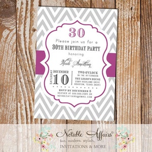 Milestone Birthday 13th, 16th, 18th, 20th, 21st, 30th, 40th, 50th, 60th, 70th, 80th, 90th, 100th etc Chevron Invitation -choose your wording