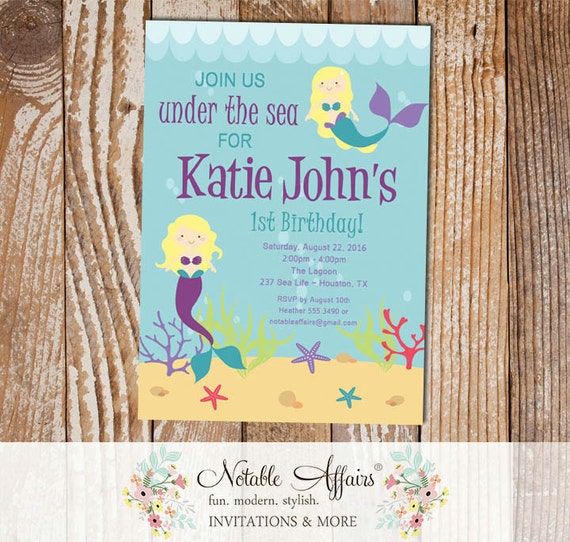 Under The Sea Aquarium Blonde Little Mermaid Birthday Invitation