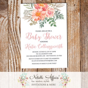 Watercolor Peony Roses Flower Posie Baby Shower Invitation - Peony Shower invite - For Bridal Shower, Gender Reveal, Housewarming, etc.
