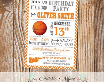 Gray and Orange Chevron Modern Basketball Birthday Party Invitation - choose your colors