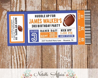 Football Tailgate Birthday Party Football Ticket Invitation - Orange and Blue Football Invite- choose 2 colors - All Star Birthday Ticket
