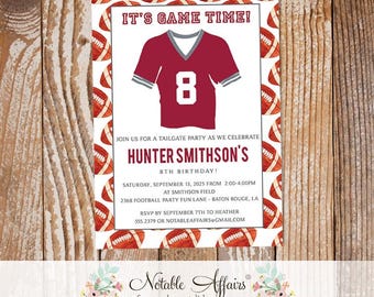 Football Tailgate Jersey Football Birthday Invitation - Gray and Red Football Invite- choose 2 colors - Football Baby Shower