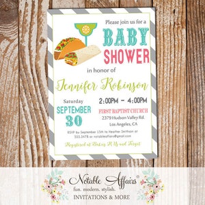Taco Margarita Diagonal Stripes Mexican Fiesta Baby Shower invitation - Couples Shower, Engagement, Birthday - cinco de mayo - any event