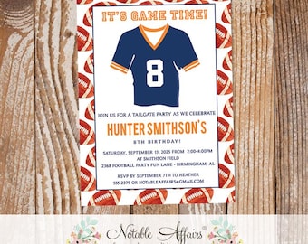 Football Watercolor Tailgate Birthday Party Football Invitation - Orange Dark Navy Football Invite- choose 2 colors - Football jersey invite