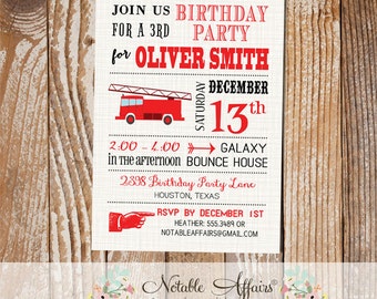 Modern Firetruck Birthday Party invitation - Fire Truck party - any age