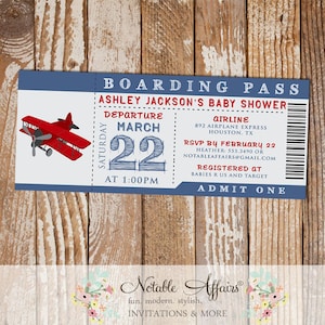 Airplane Ticket Boarding Pass Baby Shower Ticket Invitation - choose your colors if needed - no wording changes or extra info allowed