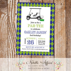 Argyle Golf Cart Golf Ball Birthday Party invitation - golf par-tee - no photo - choose your wording and colors - golf partee