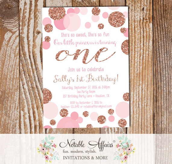 Shades of Pink and Rose Gold Confetti Dots Sprinkles First Birthday