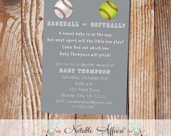 Baseball or Softball Baby Shower Gender Reveal Party Invitation - wording can be changed