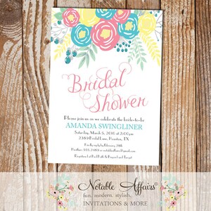 Pink Ice Blue Light Yellow Flowers Modern Bridal Shower invitation - no color changes - wedding shower - Floral Bridal Shower invitation