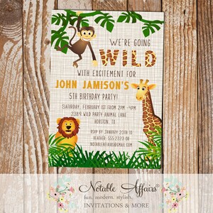 Wild With Excitement Jungle Theme Zoo Animal Birthday Party Invitation no photo - Zoo Birthday - Jungle Birthday - no color changes