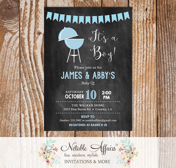 Its A Boy Light Blue Backyard Bbq Baby Q Chalkboard Baby Shower