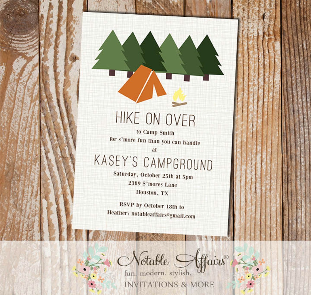 Rustic Hiking Camping Campfire Bonfire Birthday Invitation - Smores - S ...