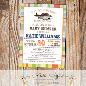 Colorful plaid Vintage Fish Little Fisherman baby shower invitation - fishing baby shower - boy baby shower - no color changes