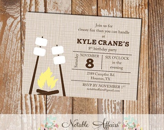 Smores Campfire Camping -  Birthday invitation Engagement party Bridal Shower Couples shower Bonfire etc  - choose your wording
