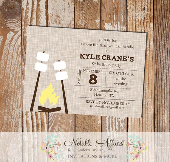 smores campfire camping birthday invitation engagement party