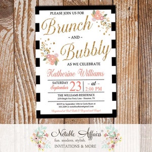 Brunch and Bubbly Mimosas Floral Black Stripe Bridal Shower Brunch Invitation Baby Shower, Couples Shower Brunch and Bubbly Flowers invite image 1